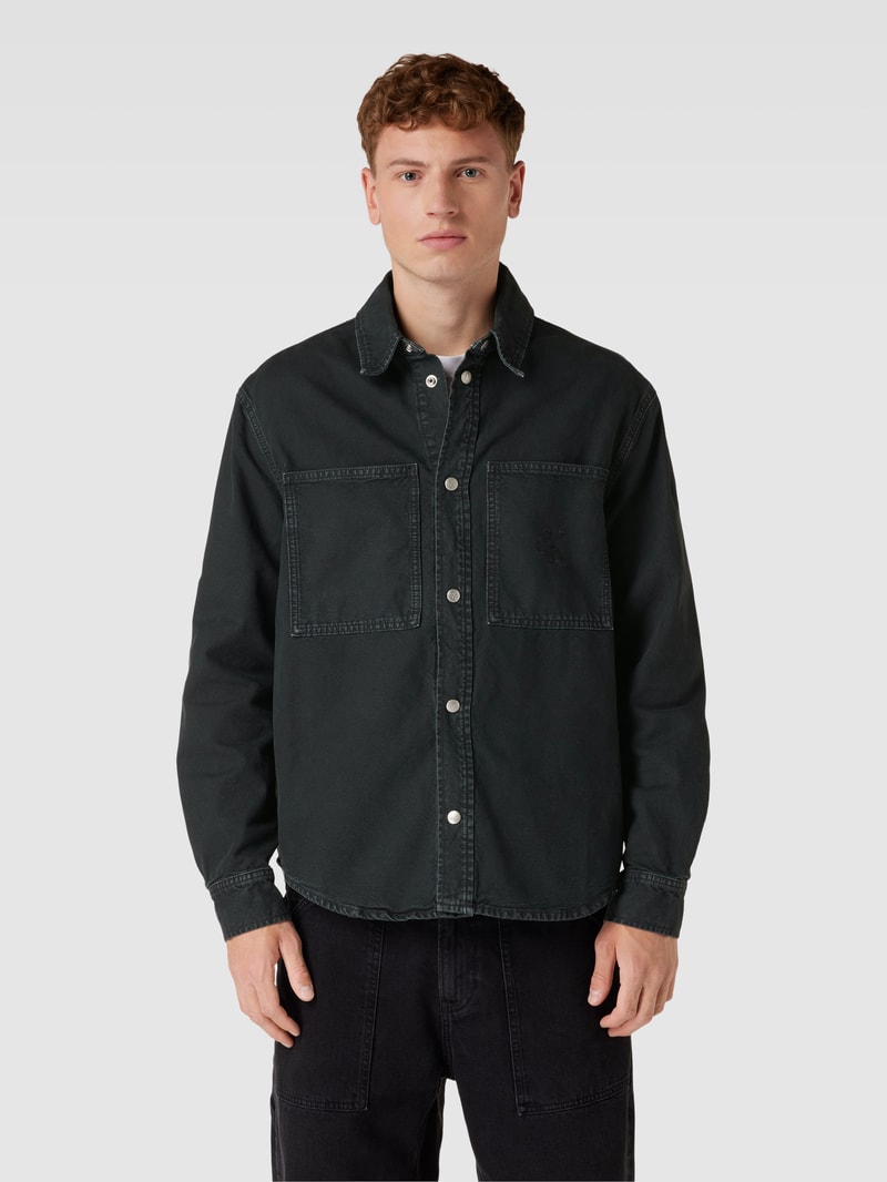 Freizeithemd mit Label-Stitching Modell 'CANVAS' in black