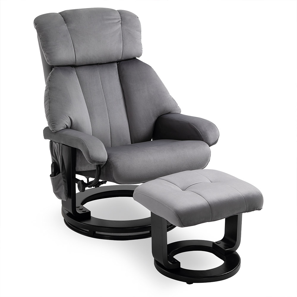HOMCOM Massagesessel Fernsehsessel Sessel mit Hocker Massagefunktion samtartiges Polyester Grau 76 x 80 x 102 cm