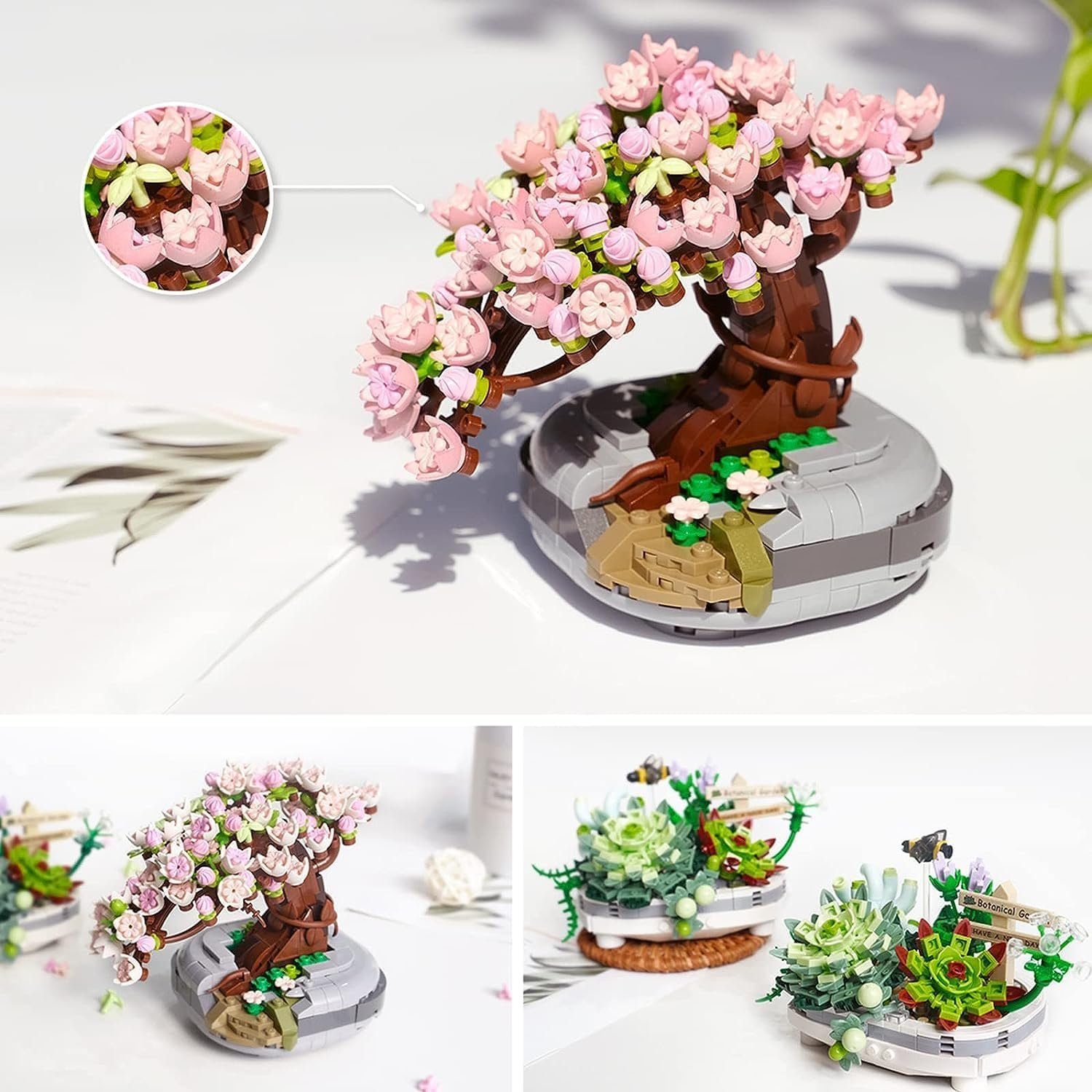 Kunstbonsai Kunstbonsai Sakura Tree Kunstpflanzen Spielbausteine Konstruktionsspi Kirschblüten, KINOMI, Nicht Kompatibel Mit Lego Baustein Geschenk