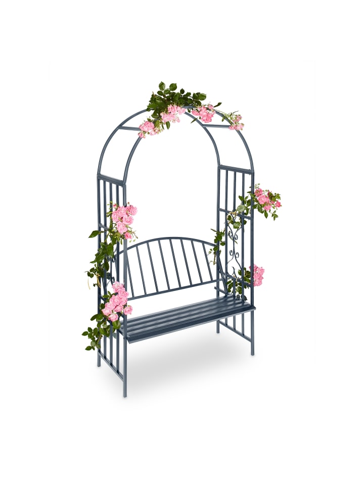 relaxdays Rosenbogen mit Bank in Anthrazit - (B)115 x (H)205 x(T)50 cm günstig kaufen onesize