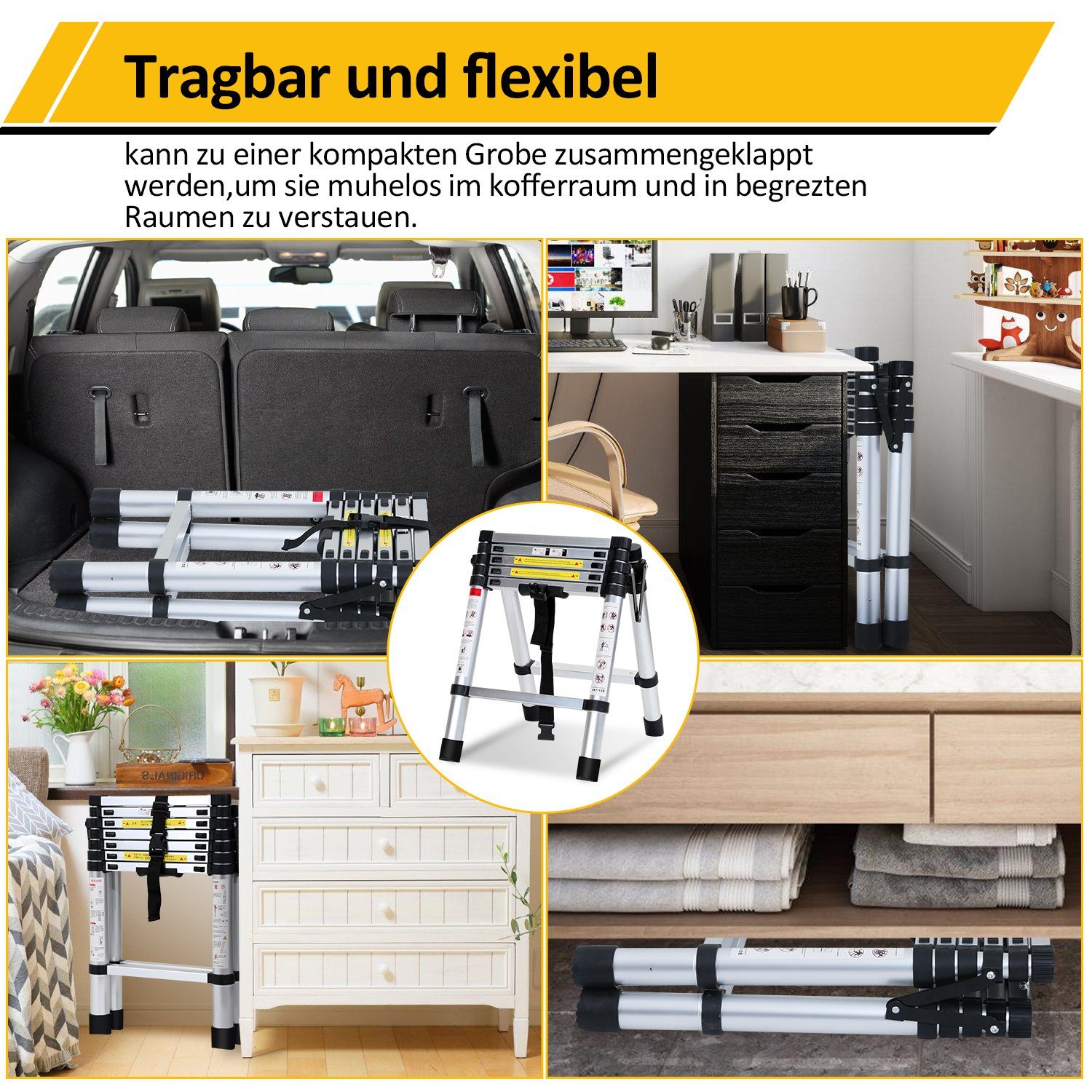 Gimisgu Teleskopleiter Teleskopleiter Teleskopleiter Alu 2.6m-5m Anlegeleiter mit haken