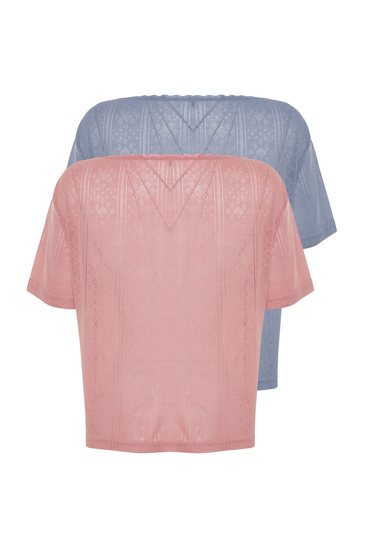 Trendyol Collection  Mehrfarbiges Pyjama-Oberteil aus Pointel-Strick mit Lochmuster im 2er-Pack THMSS24PT00276