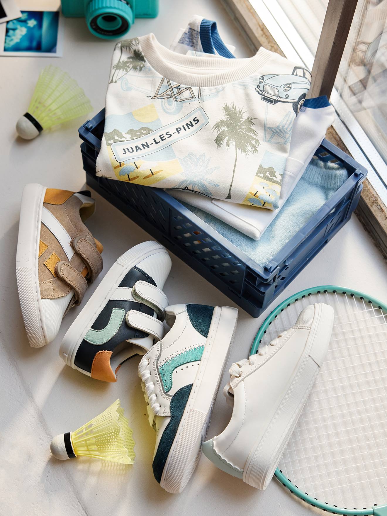 Baskets lacées et zippées garçon en cuir blanc