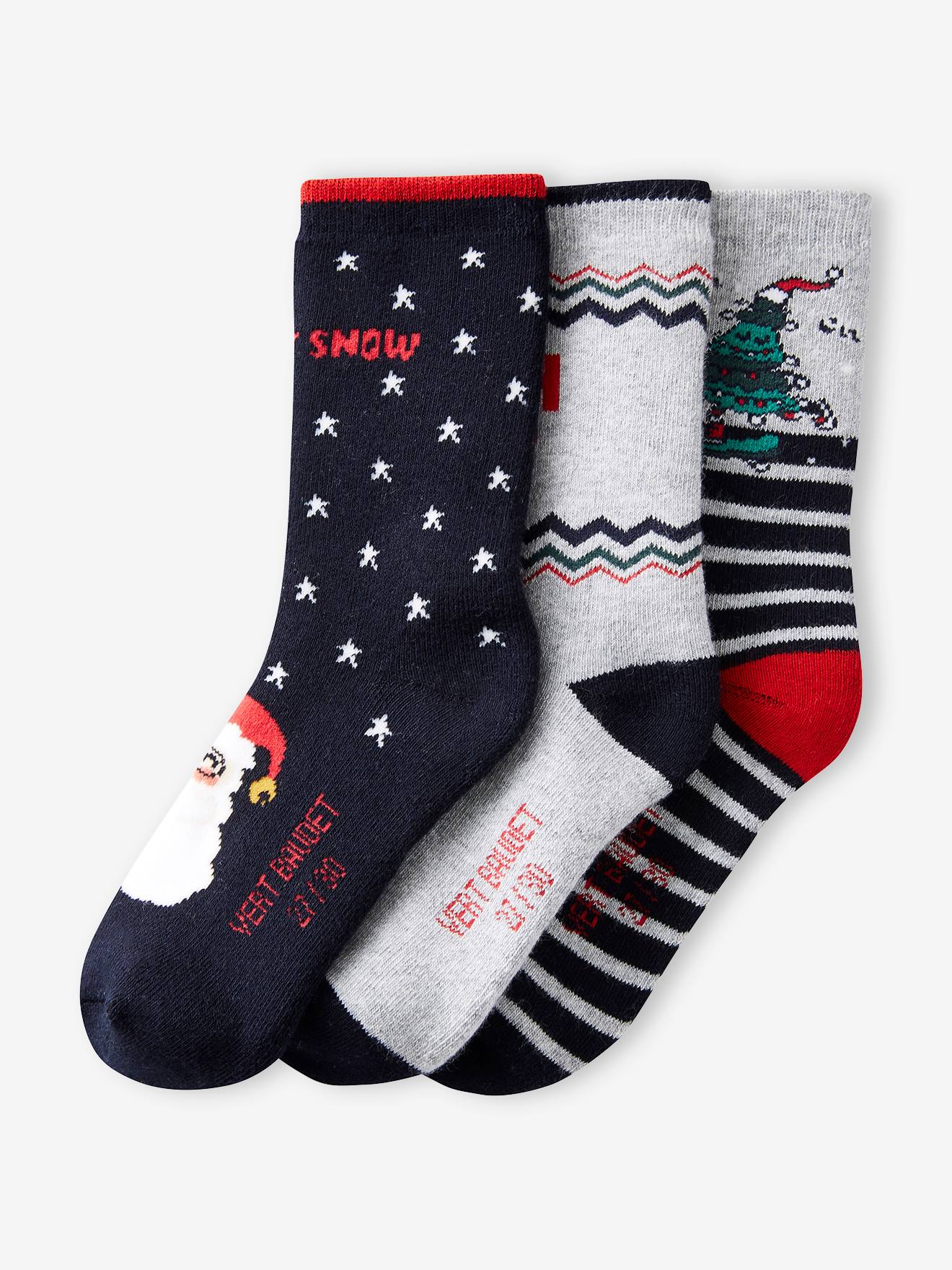 Vertbaudet Jungen Weihnachts-Geschenkset: 3er-Pack Socken Oeko-Tex - marine