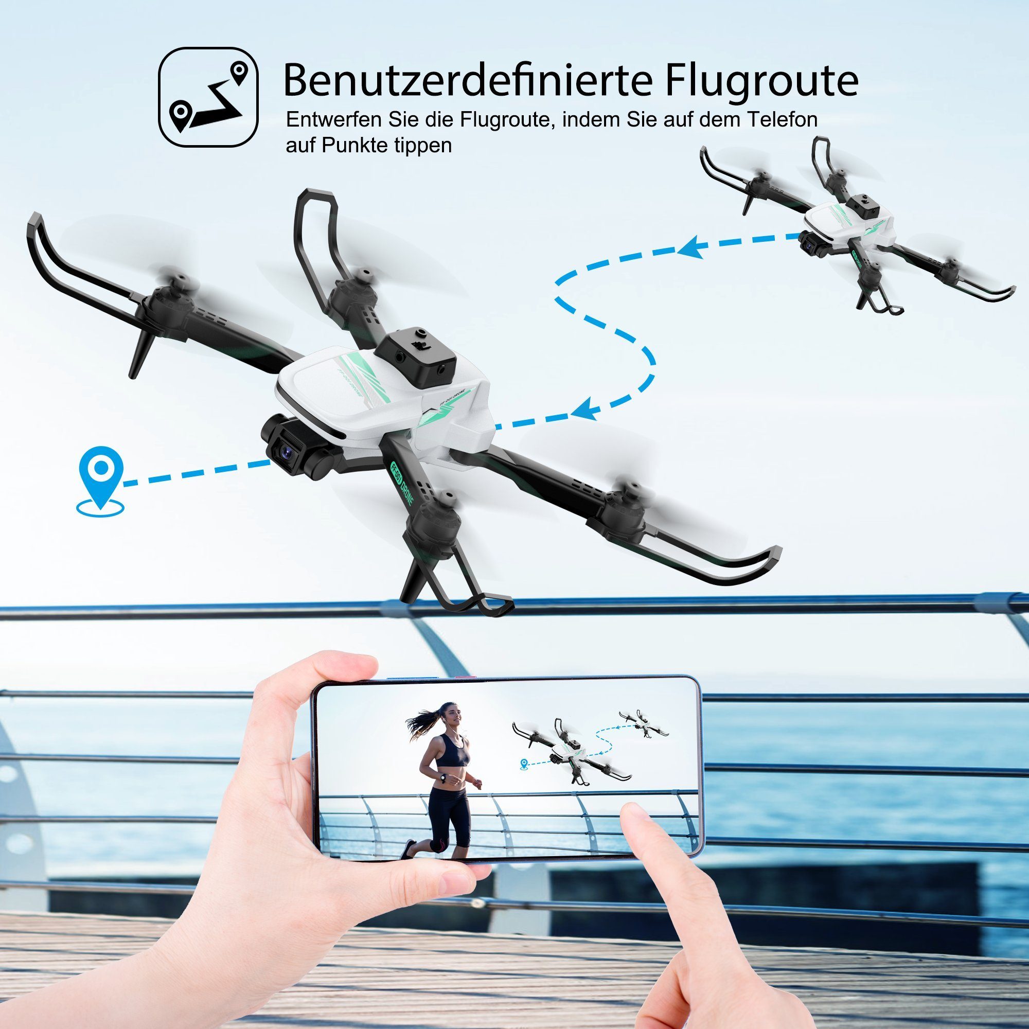 TizzyToy Drohne, Spielzeug, App-Steuerung, 360-Grad-Hindernisvermeidung Spielzeug-Drohne (4K-Kamera, Three speed modes: low, medium and high (indoor, outdoor, play),Air pressure height setting, optical flow positioning, Gestensteuerung, 3D FlipFoldab