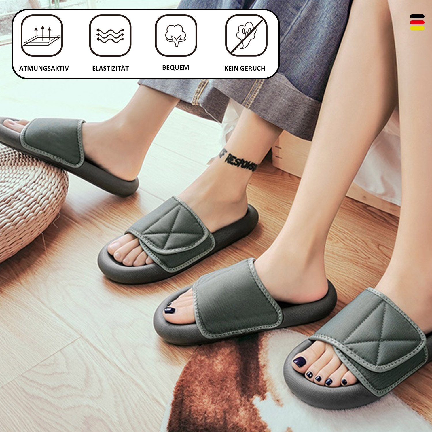 MAGICSHE Badezimmerpantoffeln, Duschsandalen mit dicker Sohle, Badezimmer Badesandale Unisex Strandsandalen mit verstellbarer Schnalle