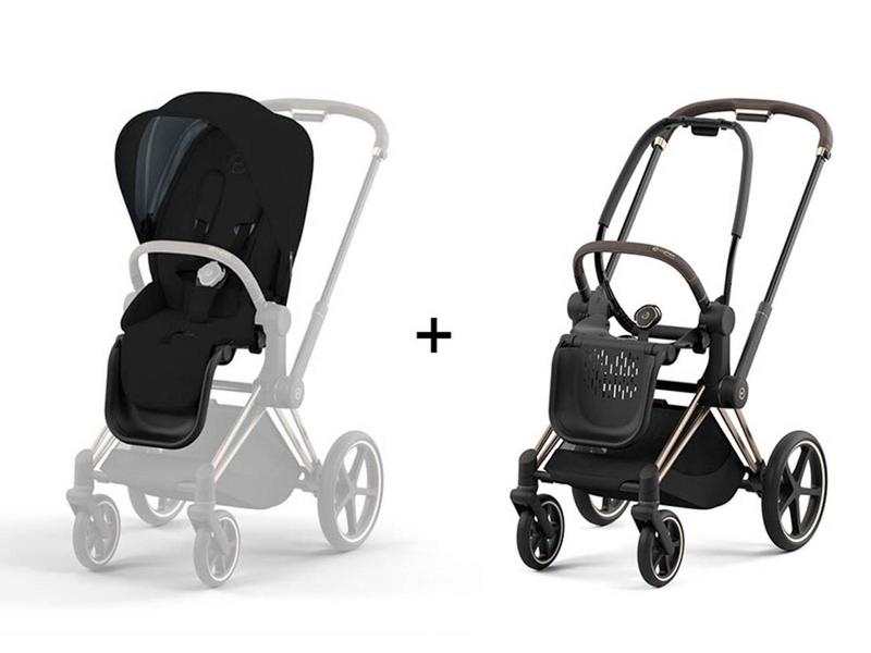 Poussette PRIAM 4 châssis Rose Gold habillage Stardust Black Plus (Tissu Premium)