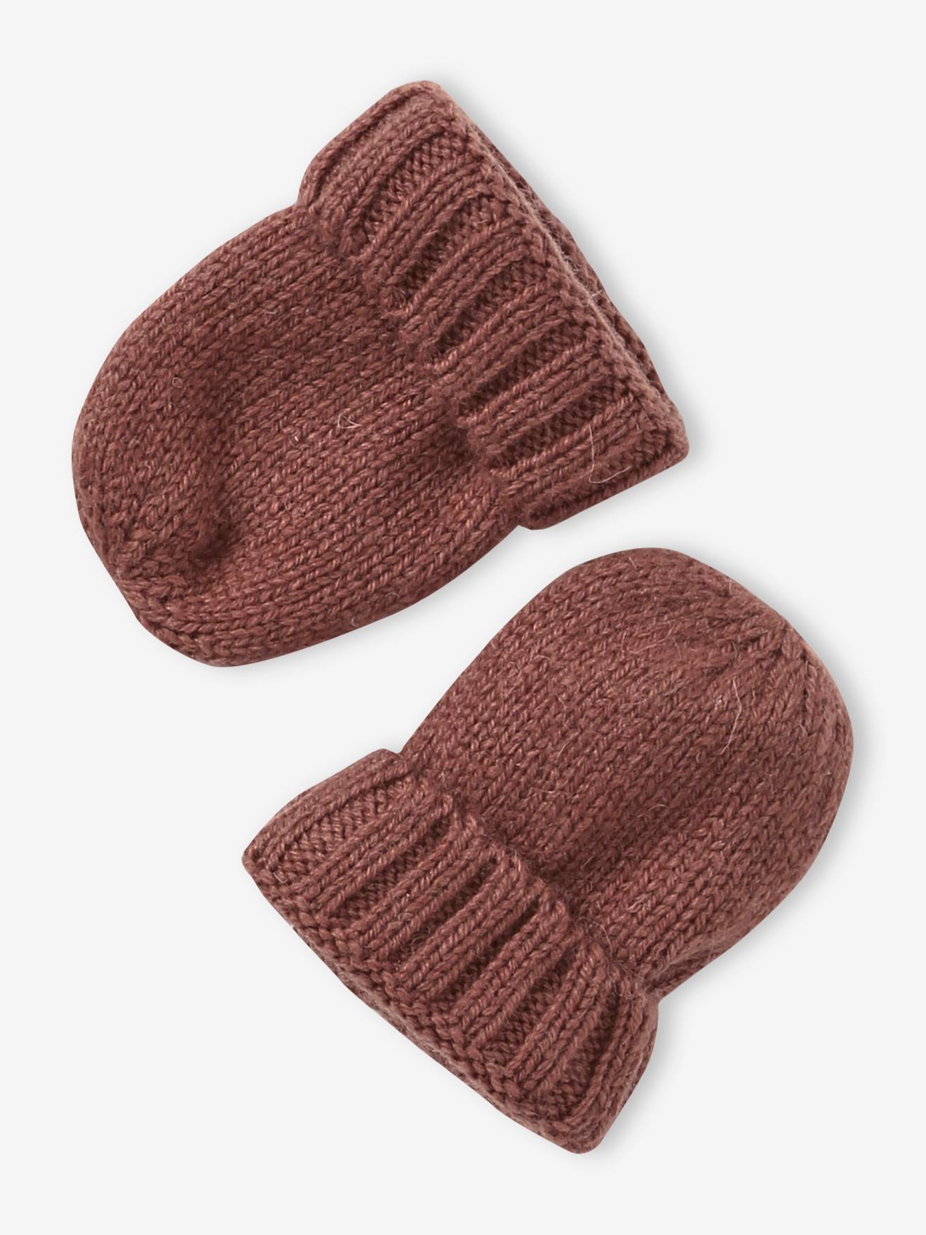 Vertbaudet Baby-Set aus Strick: Mütze, Fäustlinge & Schühchen - beige meliert