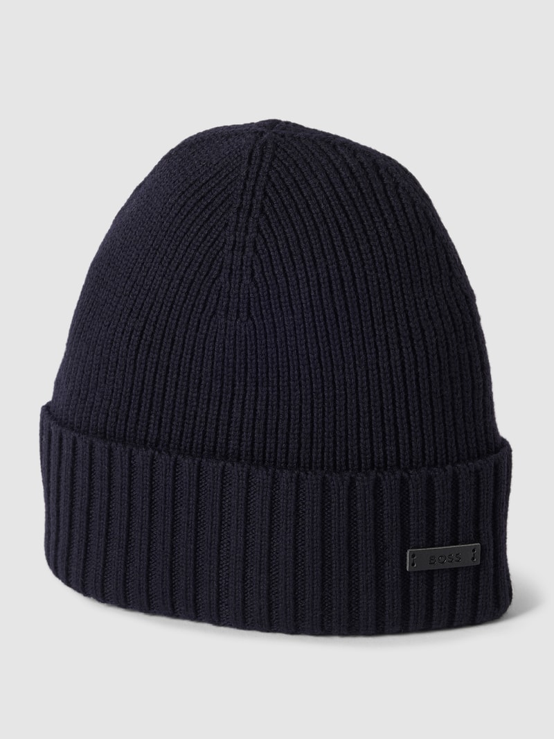 Strickmütze mit Label-Applikation Modell 'Fati' in dunkelblau