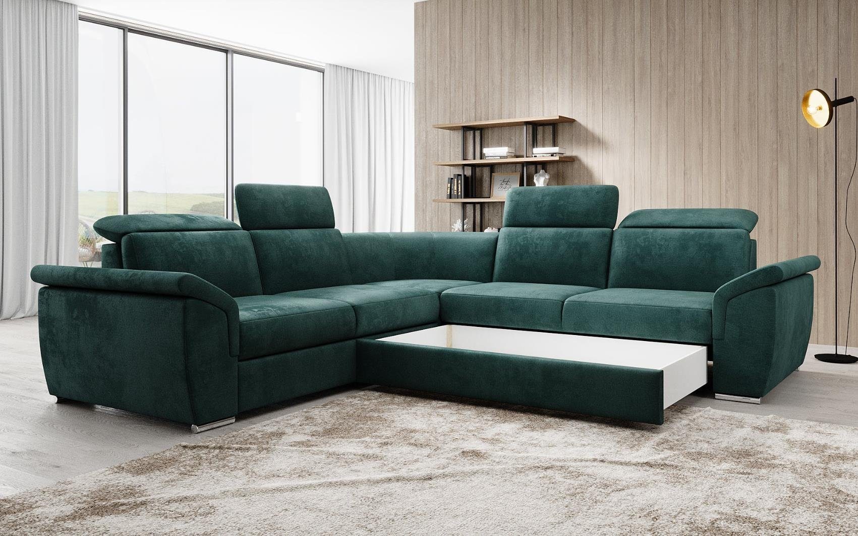 Luxusbetten24 Ecksofa Fernando, mit Schlaffunktion und Stauraum
