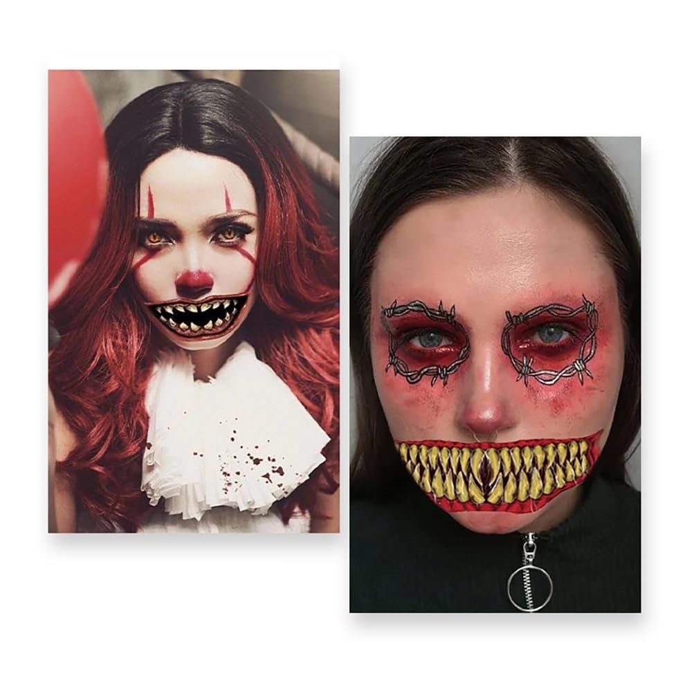 TOPMELON Schmuck-Tattoo, Halloween Aufkleber Horror-Fake-Mund-Tattoo Make-up