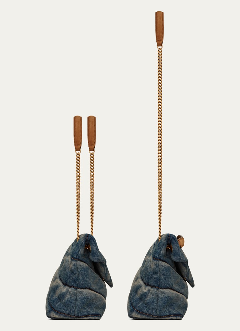Saint Laurent Puffer Small shoulder bag of quilted denim and calf suede