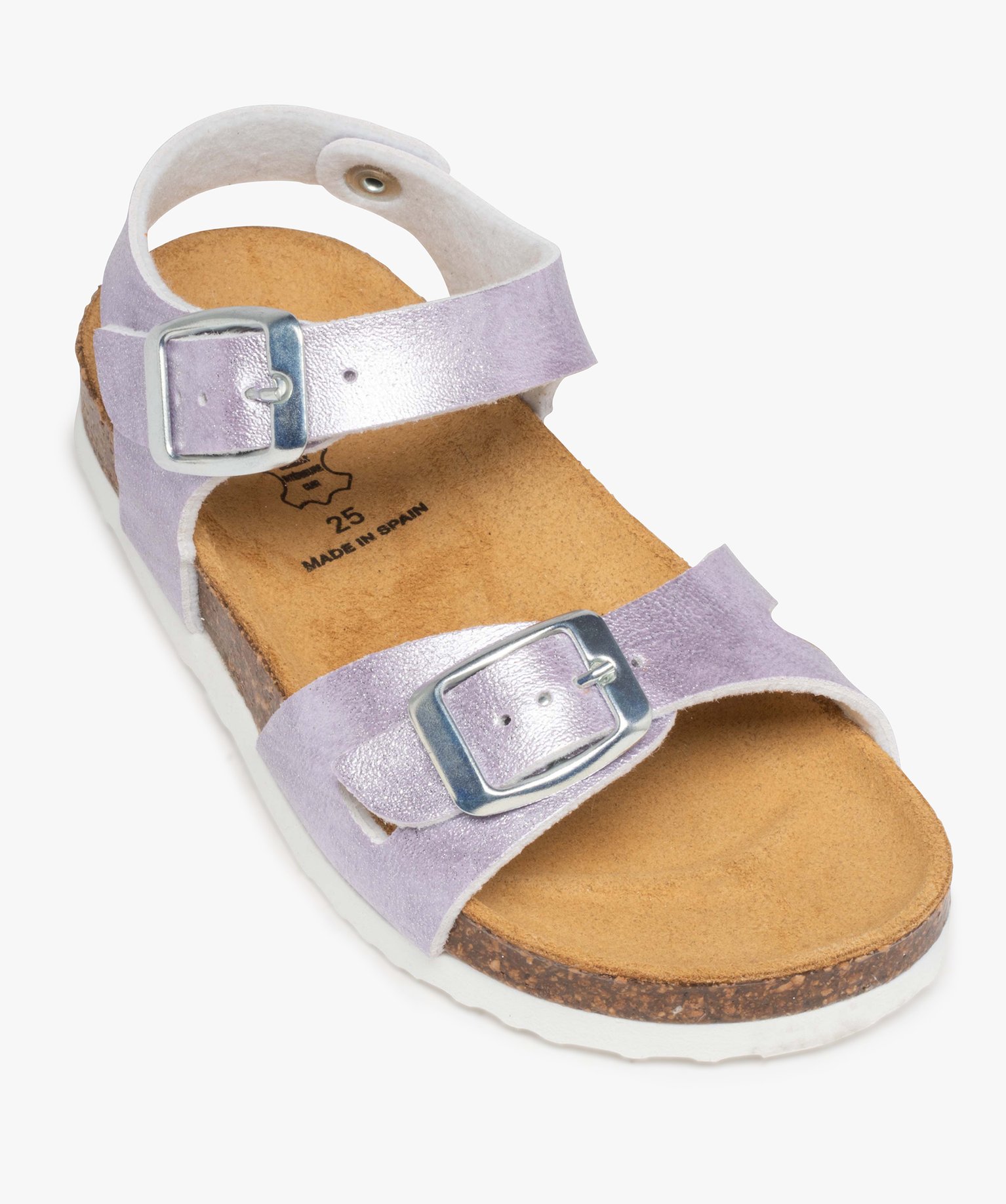 Sandales fille à brides métallisées et semelle liège violet clair | GEMO