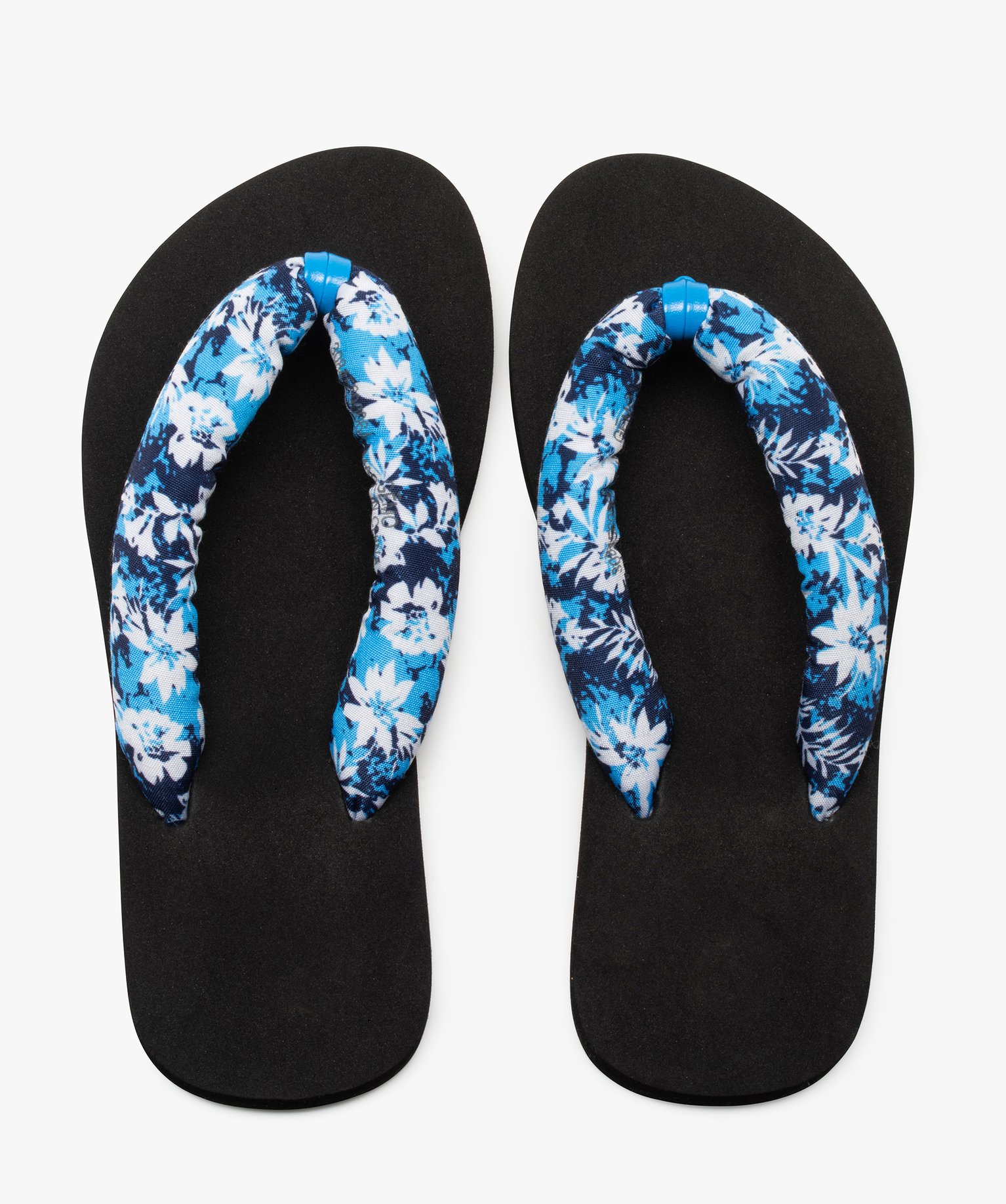 Tongs femme à brides rembourrées en tissu imprimé bleu | GEMO