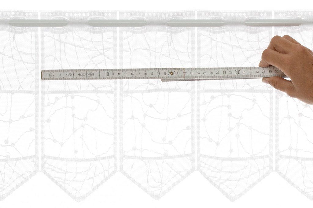 Scheibengardine nach Maß Jacquard mit verschlungen Linien, Gardinen Kranzusch, Stangendurchzug, transparent, Kurzgardine, Wunschmaß, Stablöcher, transparent, verschiedene Höhen