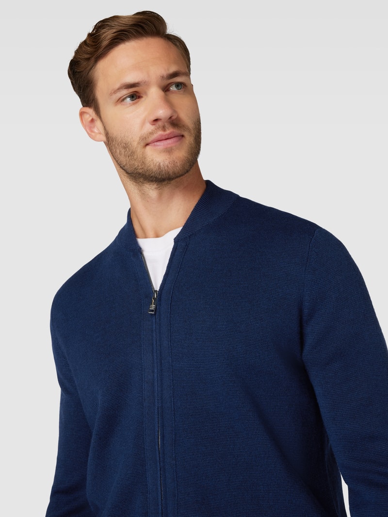 Strickjacke mit Zweiwege-Reißverschluss in dunkelblau meliert