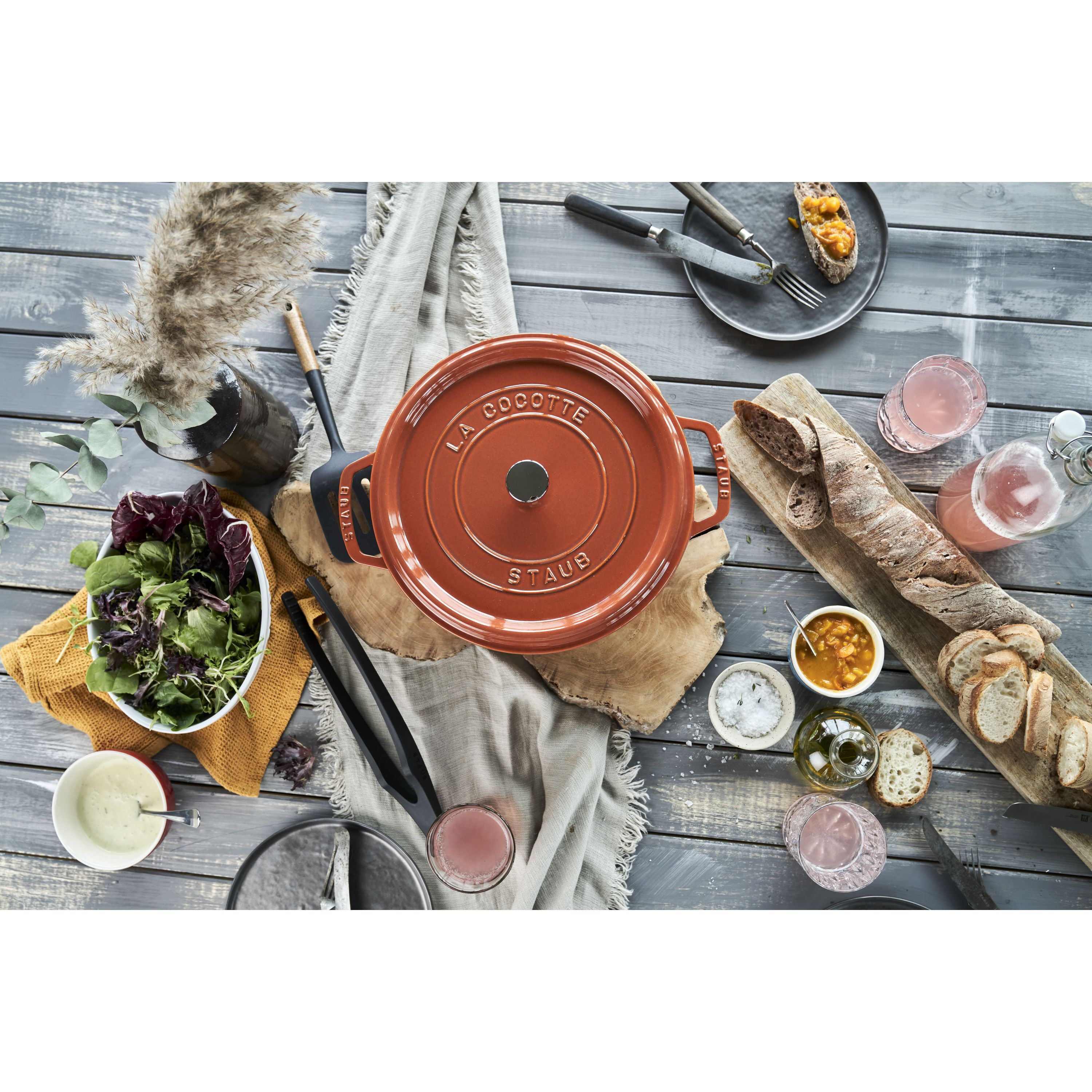 Cocotte 28 cm, rund, Zimt, Gusseisen
