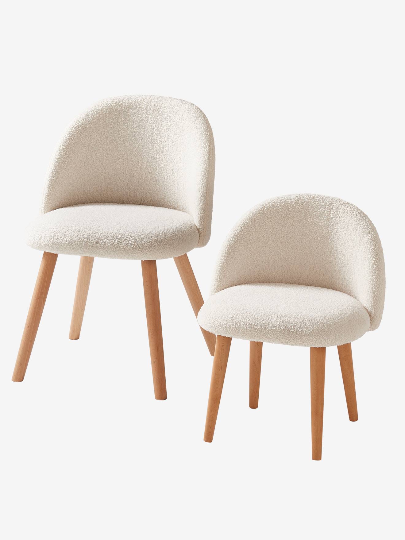 Vertbaudet Kinder Stuhl mit Webpelz, Sitzhöhe 35,5 cm - wollweiß