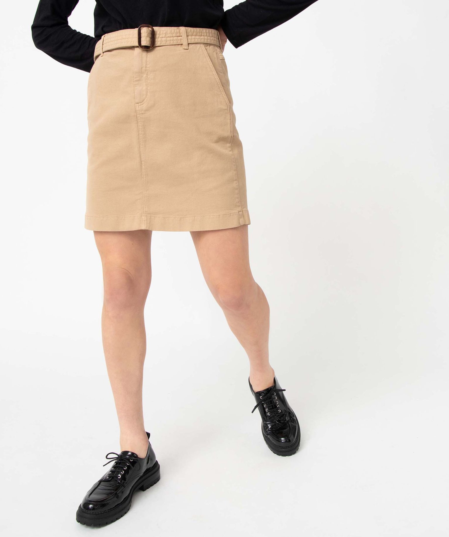 Jupe femme en toile de coton extensible avec ceinture beige | GEMO