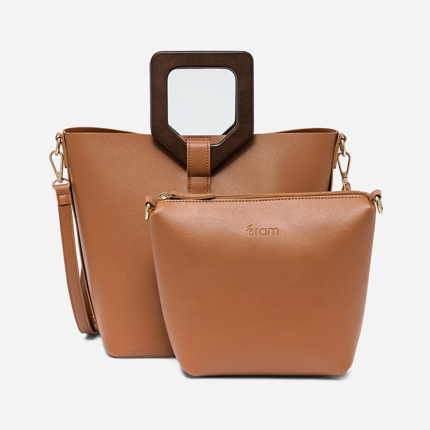 Sac à main camel avec anses bois