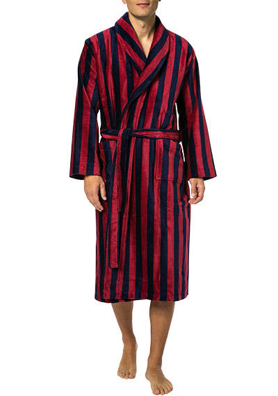DEREK ROSE, Bademantel, Velours, rot-navy gestreift