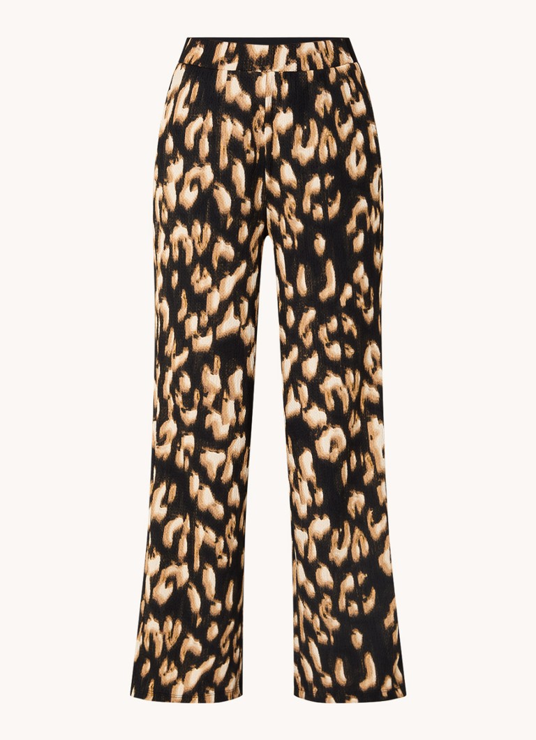 Gerry Weber hlače palazzo z visokim pasom, širokim krojem, leopardjim vzorcem in stranskimi žepi