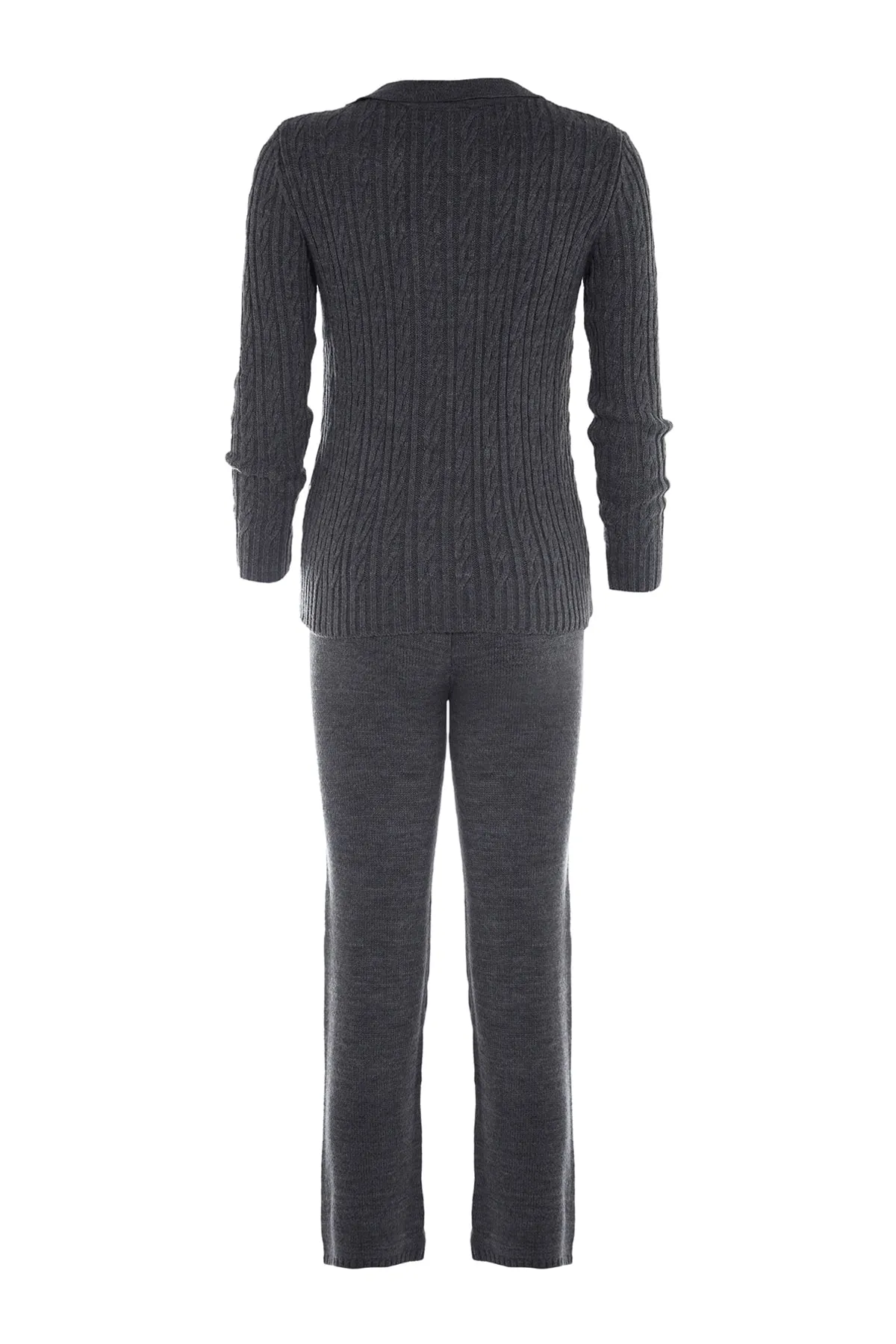Trendyol Collection  Anthrazitfarbenes Strickoberteil und -unterteil mit Zopfmuster TWOAW23AU00024