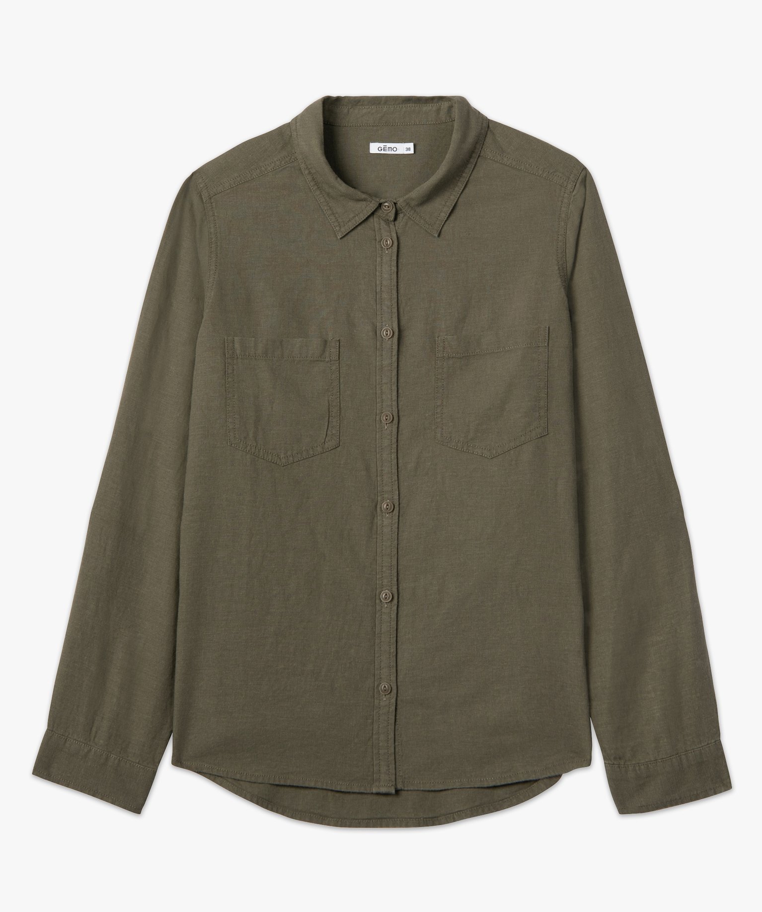 Chemise femme unie en lin et viscose kaki | GEMO