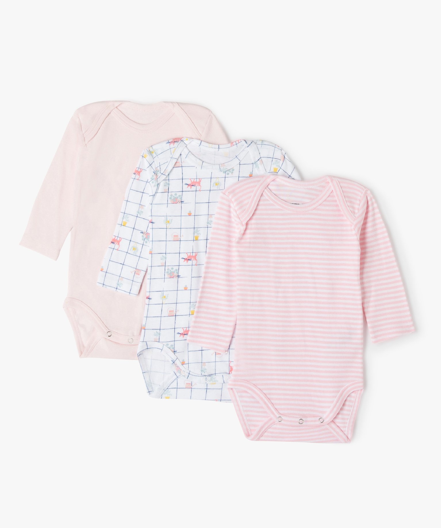 Bodies bébé à manches longues encolure américaine (lot d... rose | GEMO