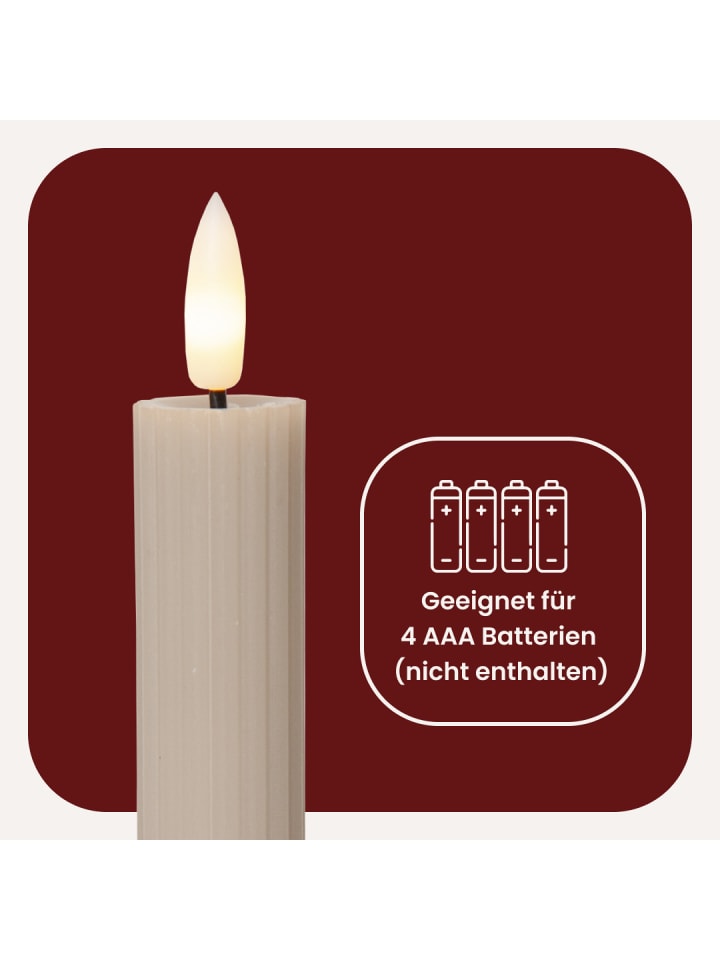 STAR Trading LED Stabkerze Flamme Stripe 2er-Set aus Wachs, braun in Braun günstig kaufen onesize