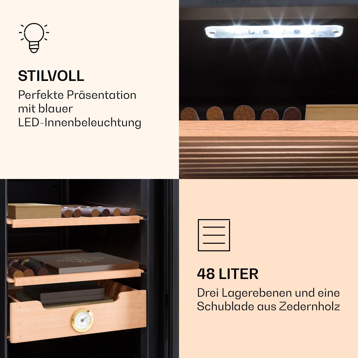 Klarstein Humidor HEA-Senator50-BLK, Humidor Zigarre Humidor Befeuchter elektrisch Humidor Schrank