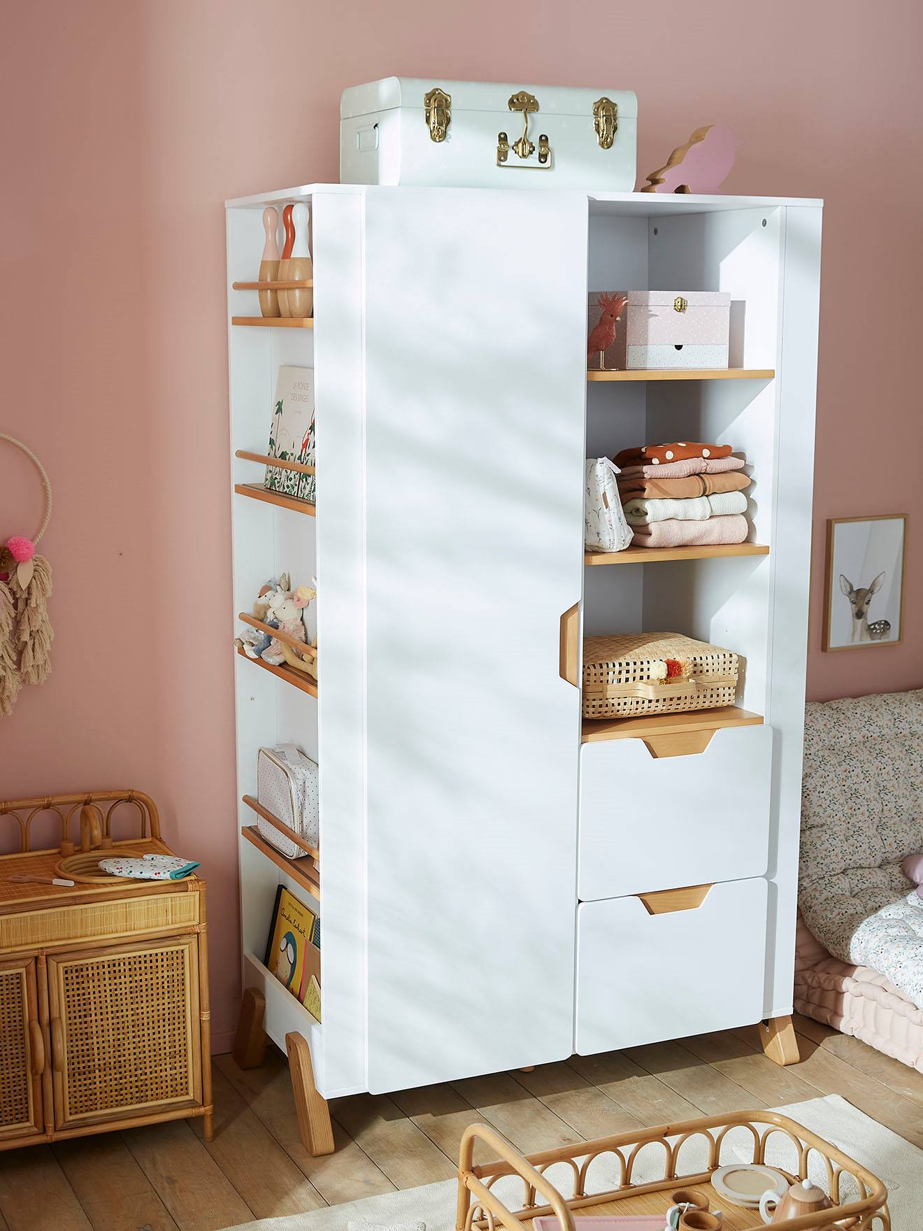Vertbaudet Kinder Kleiderschrank PIROUETTE mit Bücherregal - weiß