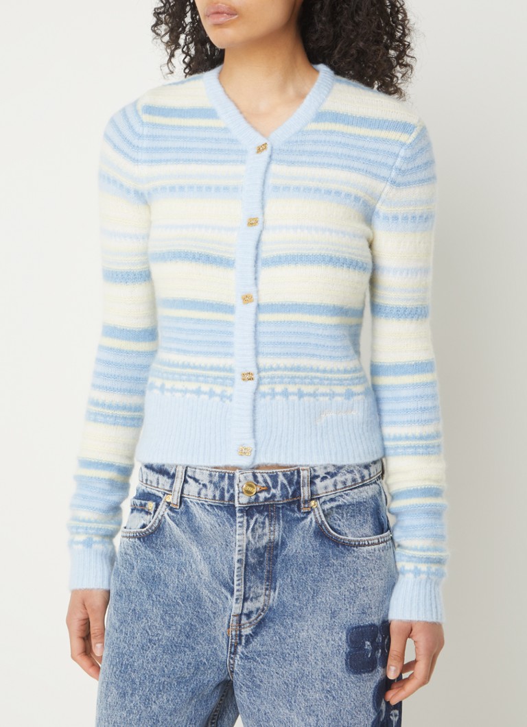 Ganni Fine-knit cardigan in alpaca wool blend with stripe print