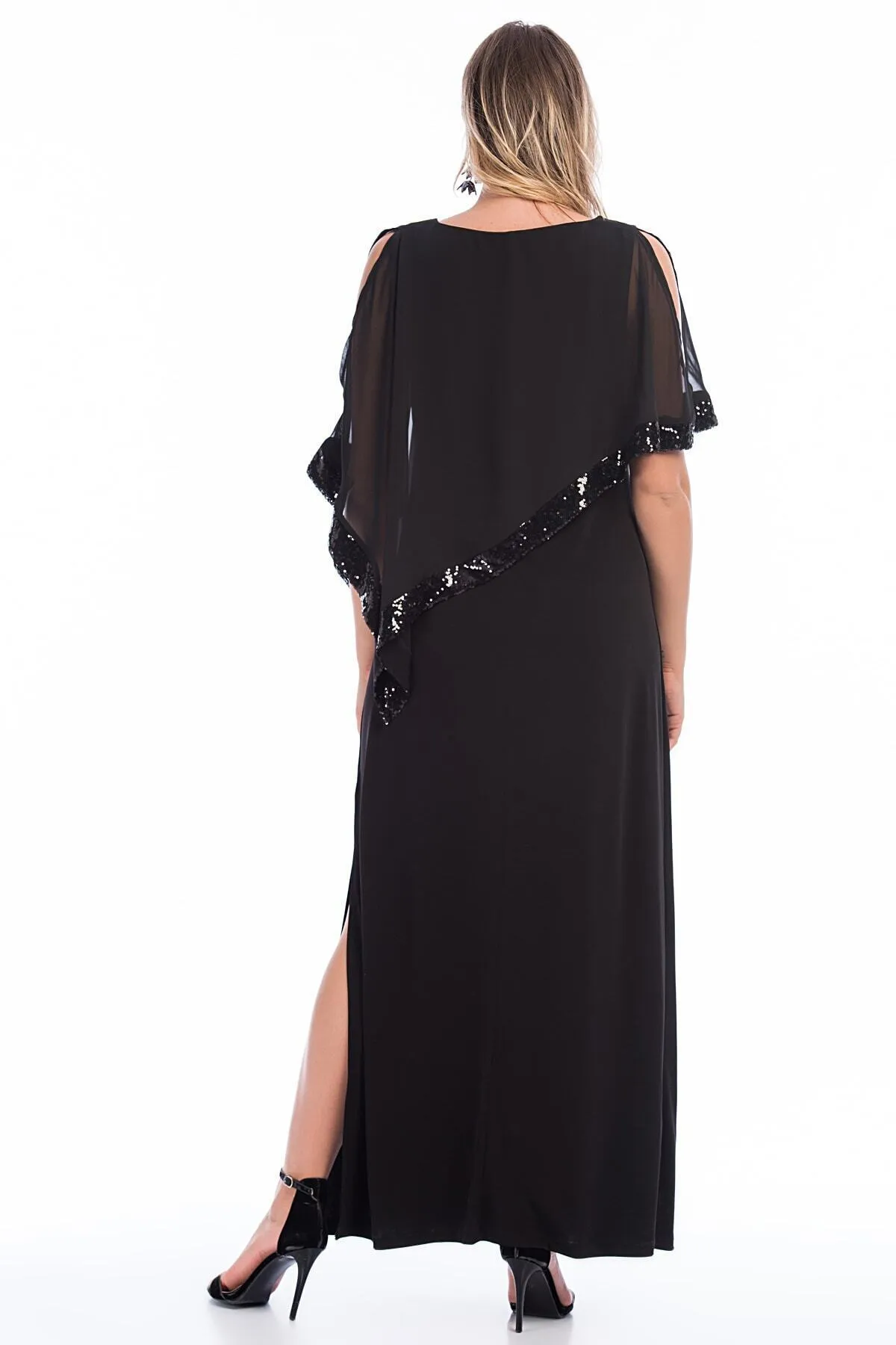 Şans  Schwarzes Paillettenkleid für Damen in großen Größen 65n14379