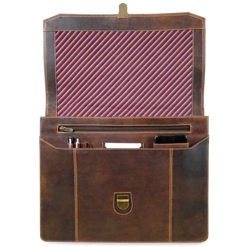 Buckle & Seam Leder Aktentasche Sierra - Braun \/ Stripes