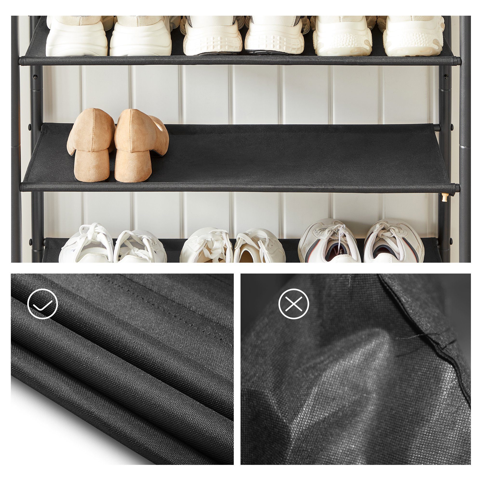 VASAGLE Schuhregal Schuhschrank, Standregal mit 5 Ebenen, schmal, für Flur