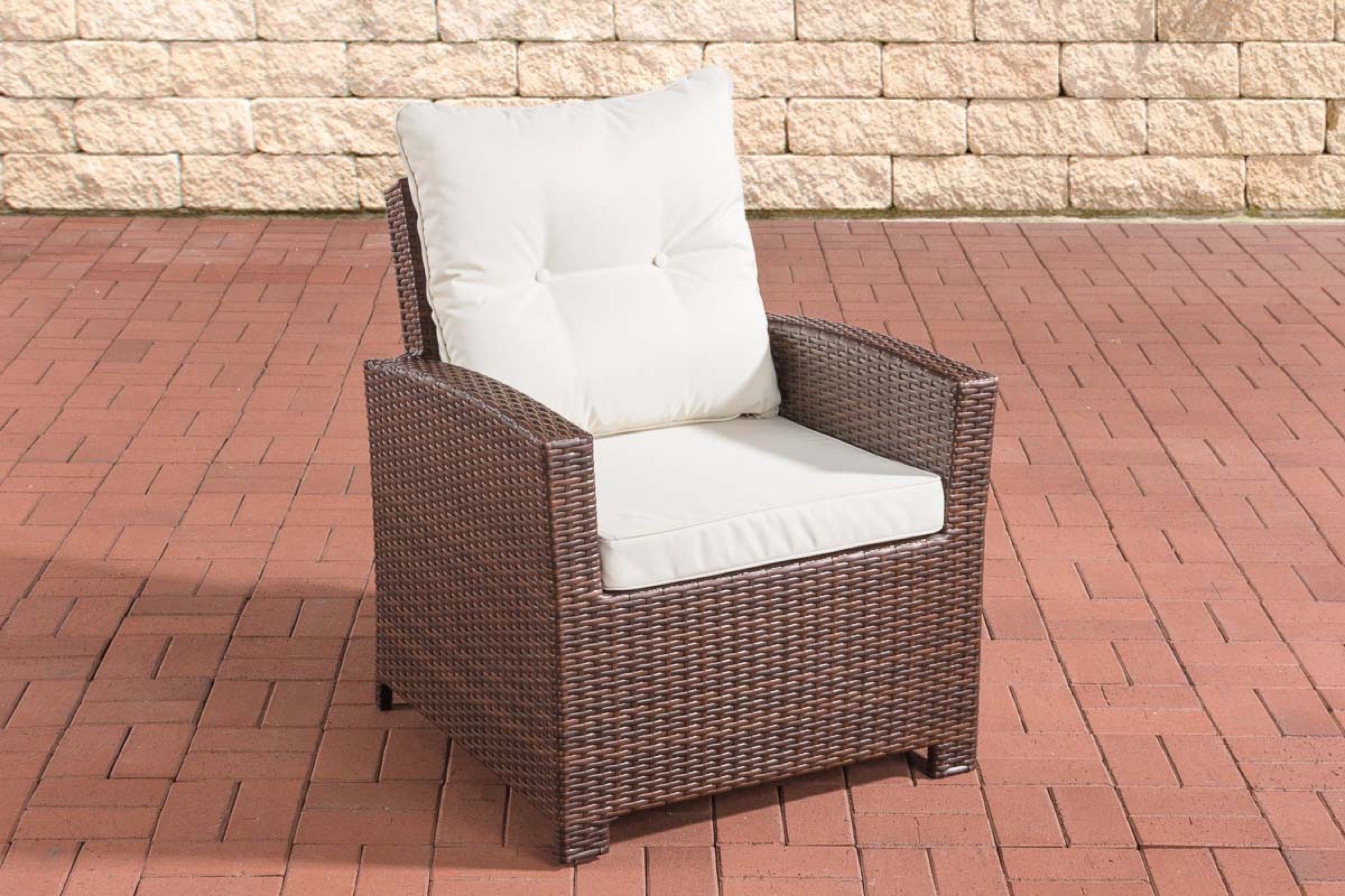 TPFGarden Gartensessel Fino - Rattansessel für Garten und Terrasse - Farbe: braun-meliert (Hochwertiger und stabiler Gartensessel aus handgefertigtem Polyrattan, 1-St., Outdoor-Sessel mit pulverbeschichtetem Aluminumgestell), Balkonstuhl, Terrasssens