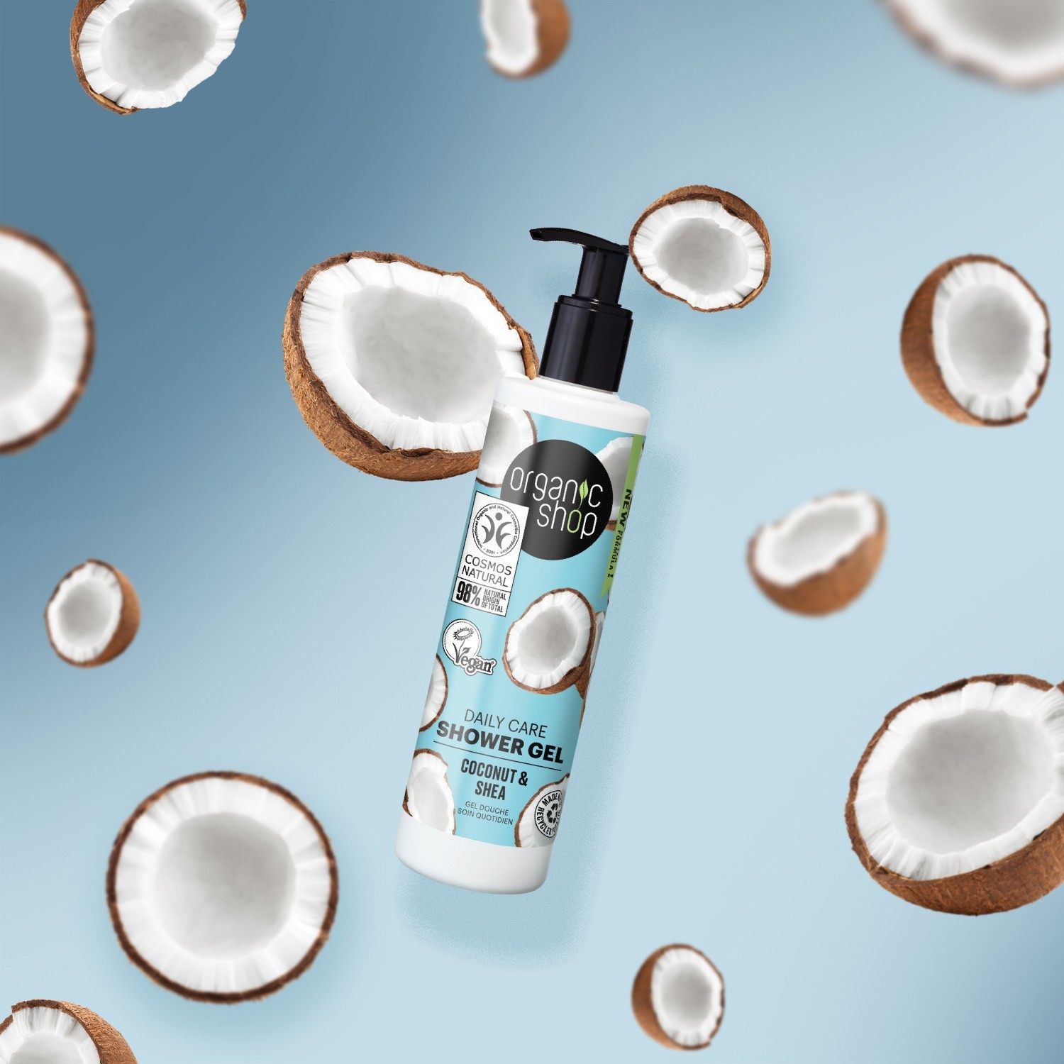 Organic Shop - nawilżający żel pod prysznic na bazie kokosa i masła shea, naturalny i wegański.