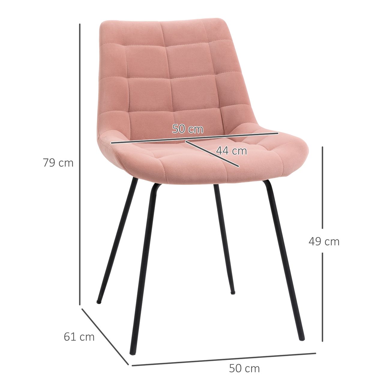 HOMCOM 2er Set Esszimmerstuhl Küchenstuhl Polsterstuhl mit Rückenlehne Samt Rosa