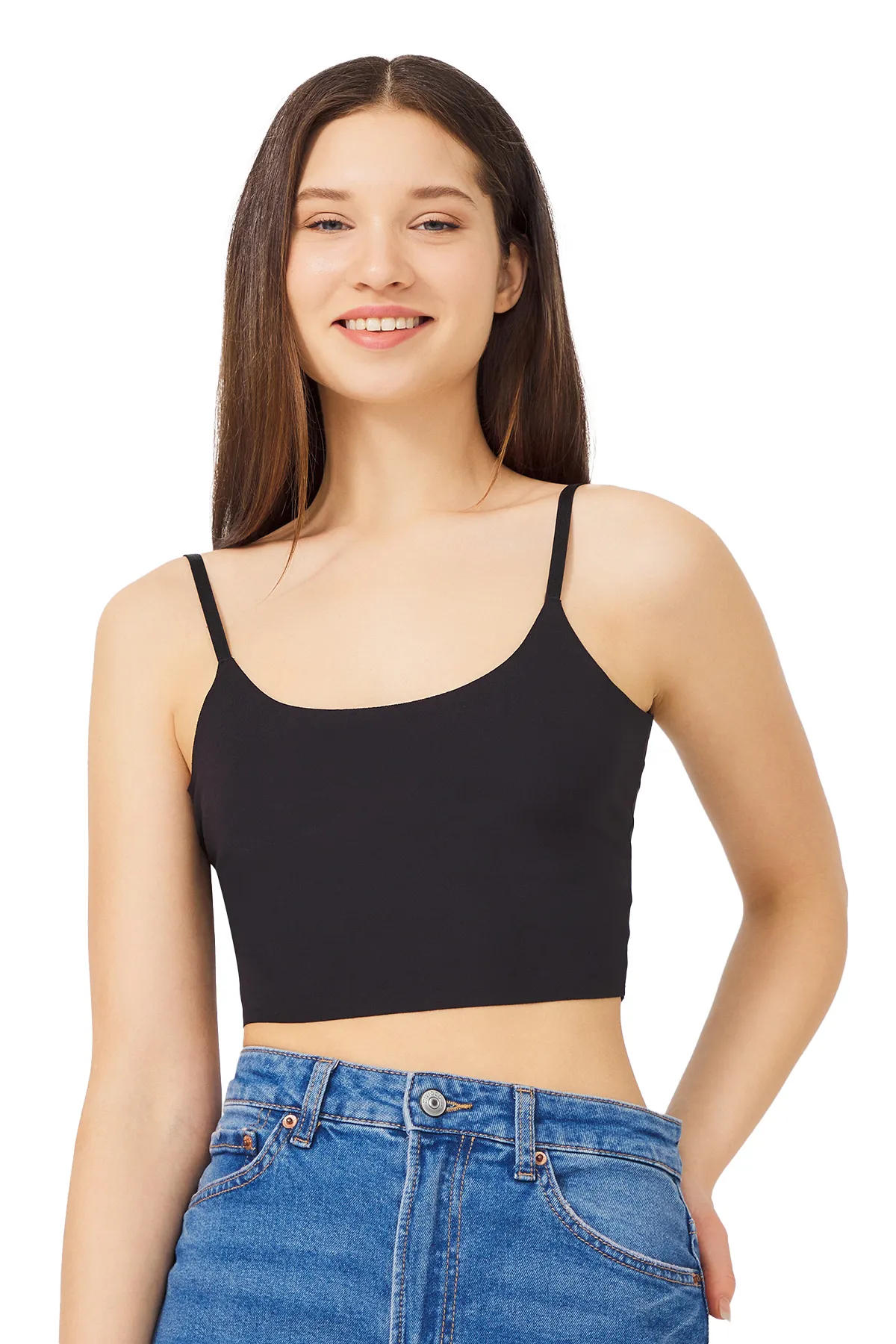 Cottonhill  Schwarzes, verstellbares, dünnes Träger-Laser-Cut-Crop-Bustier für Damen