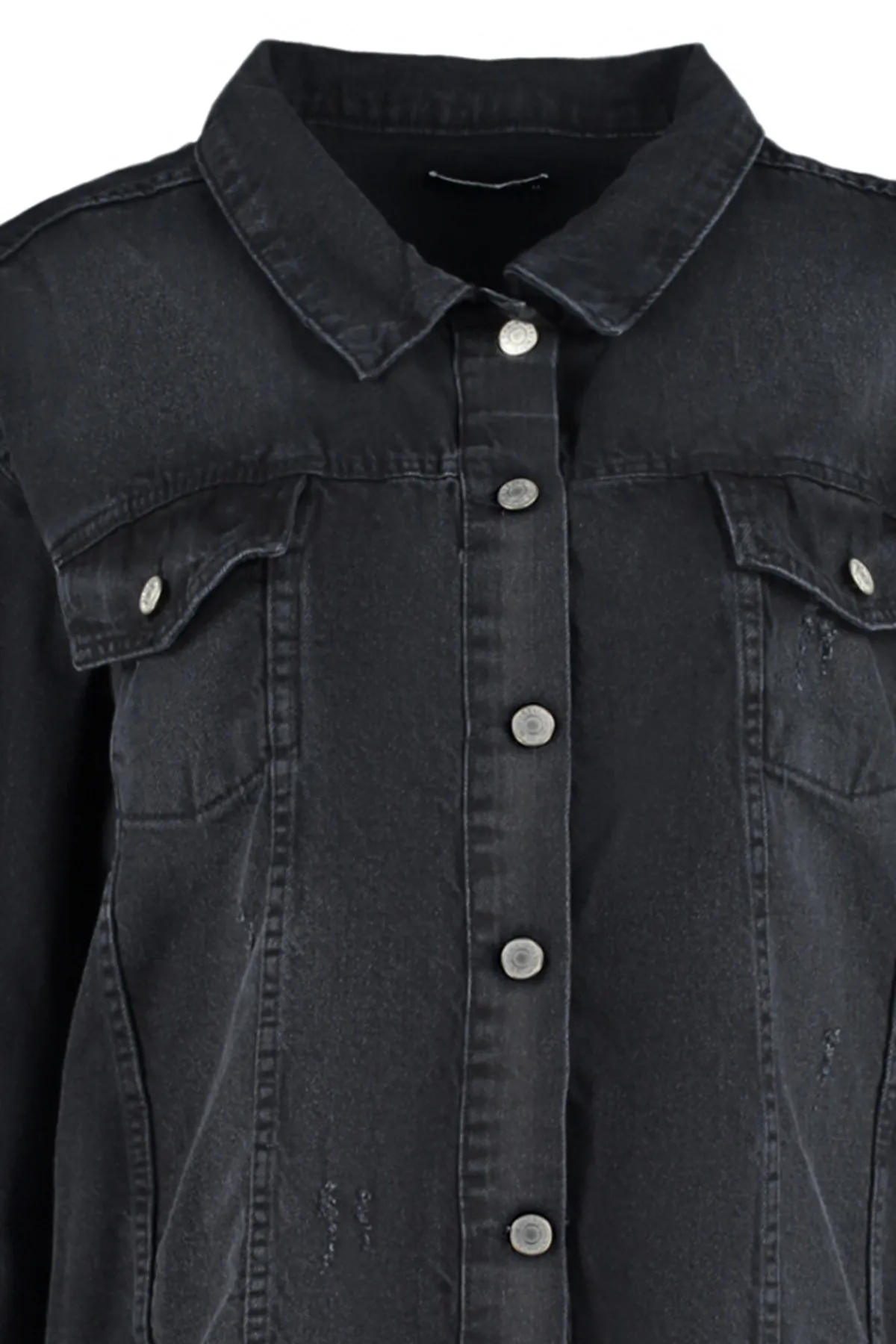Trendyol Curve  Anthrazitfarbene Jeansjacke mit Taschendetail TBBSS22YE00000