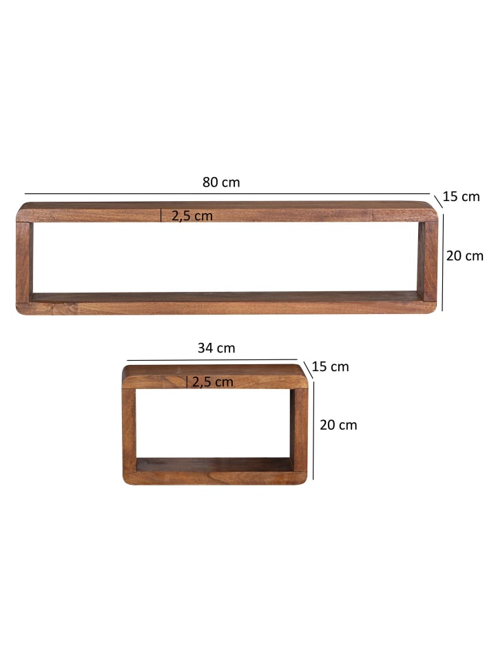 KADIMA DESIGN Wandregal Massivholz | 3-teiliges Set, Abgerundet, Hohe Belastbarkeit in Braun günstig kaufen onesize