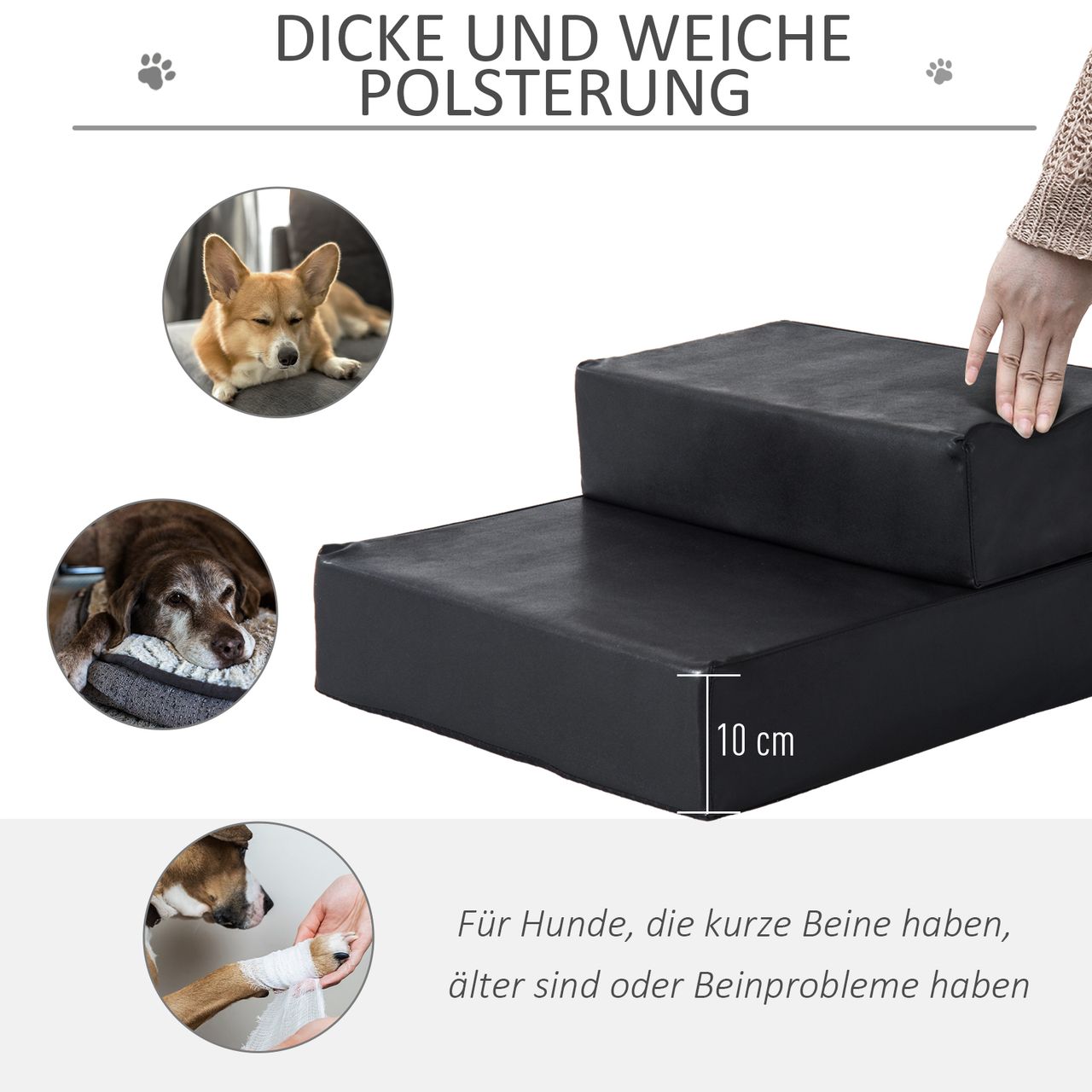 PawHut Tiertreppe Tierunterlage Klappbar Hundetreppe Treppe Unterlage für Katzen und Hunde Schwarz L45 x B39 x H20 cm