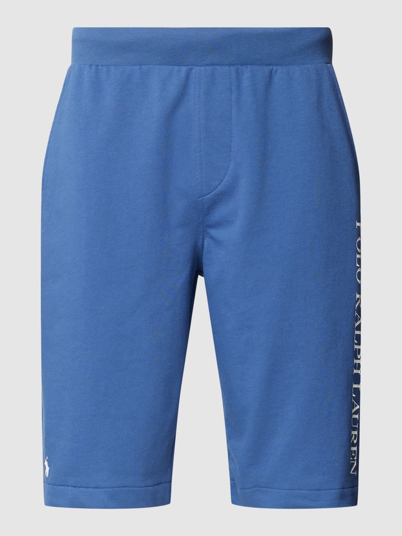 Slim Fit Sweatshorts mit Label-Print Modell 'LOOPBACK' in blau meliert