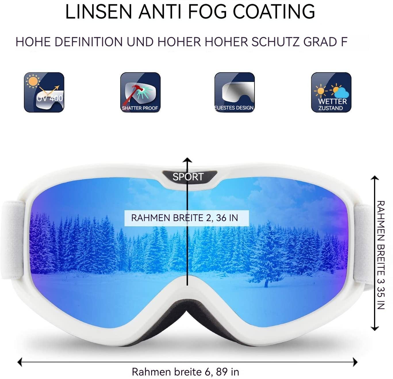 Einemgeld Skibrille Skibrille Herren Damen, UV-Schutz Anti Fog, für Skifahren, Skaten