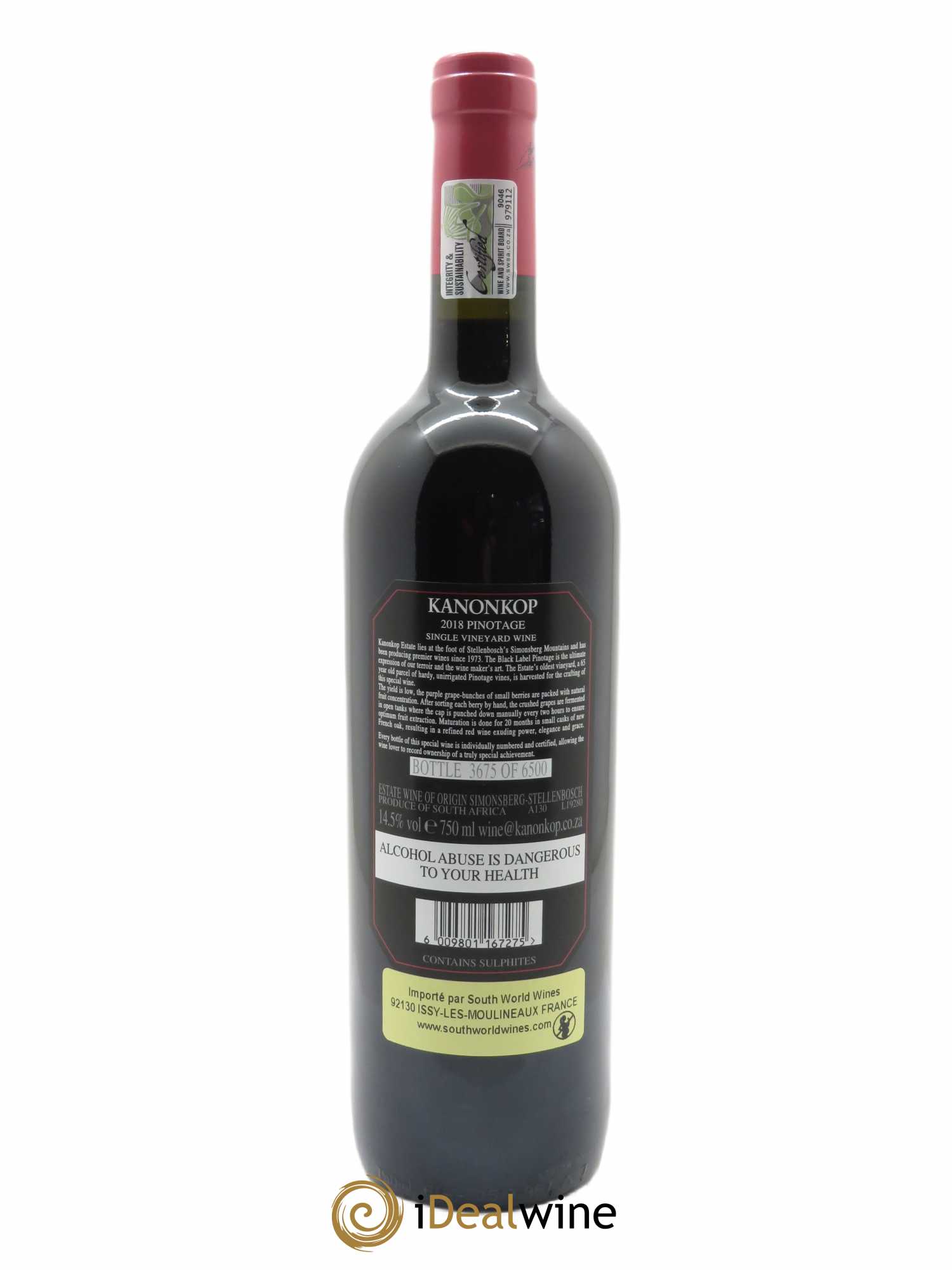Stellenbosch Kanonkop Black Label Pinotage  2018 - Lot de 1 Bouteille