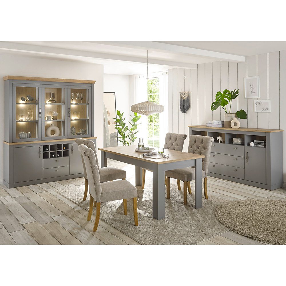 Lomadox Buffet CHATHAM-61 Landhaus Esszimmer in grau mit Artisan Eiche Nb., B/H/T 183/206/44 cm