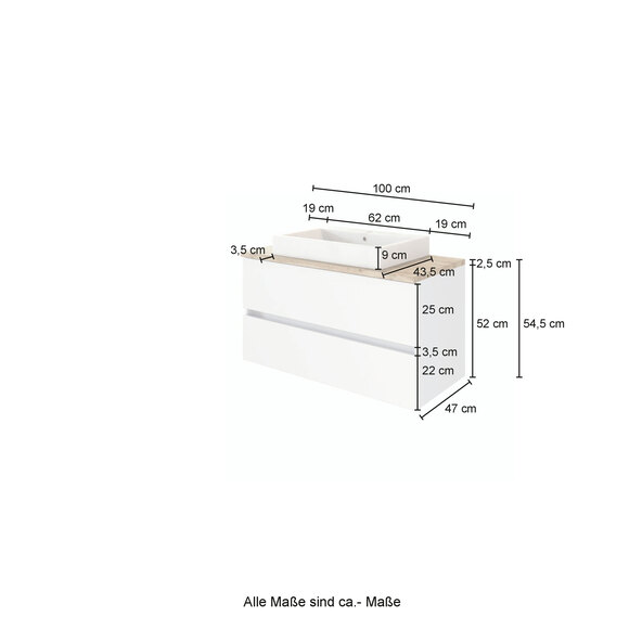 Waschtisch mit Becken Bristol, 100 cm, weiß