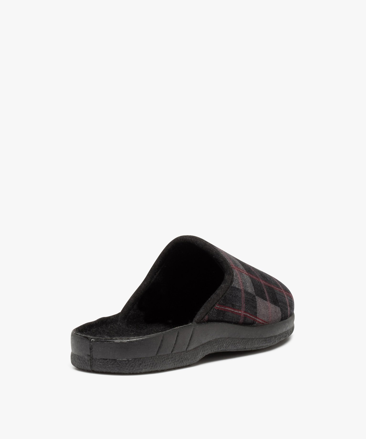 Chaussons homme mules en velours à carreaux gris | GEMO