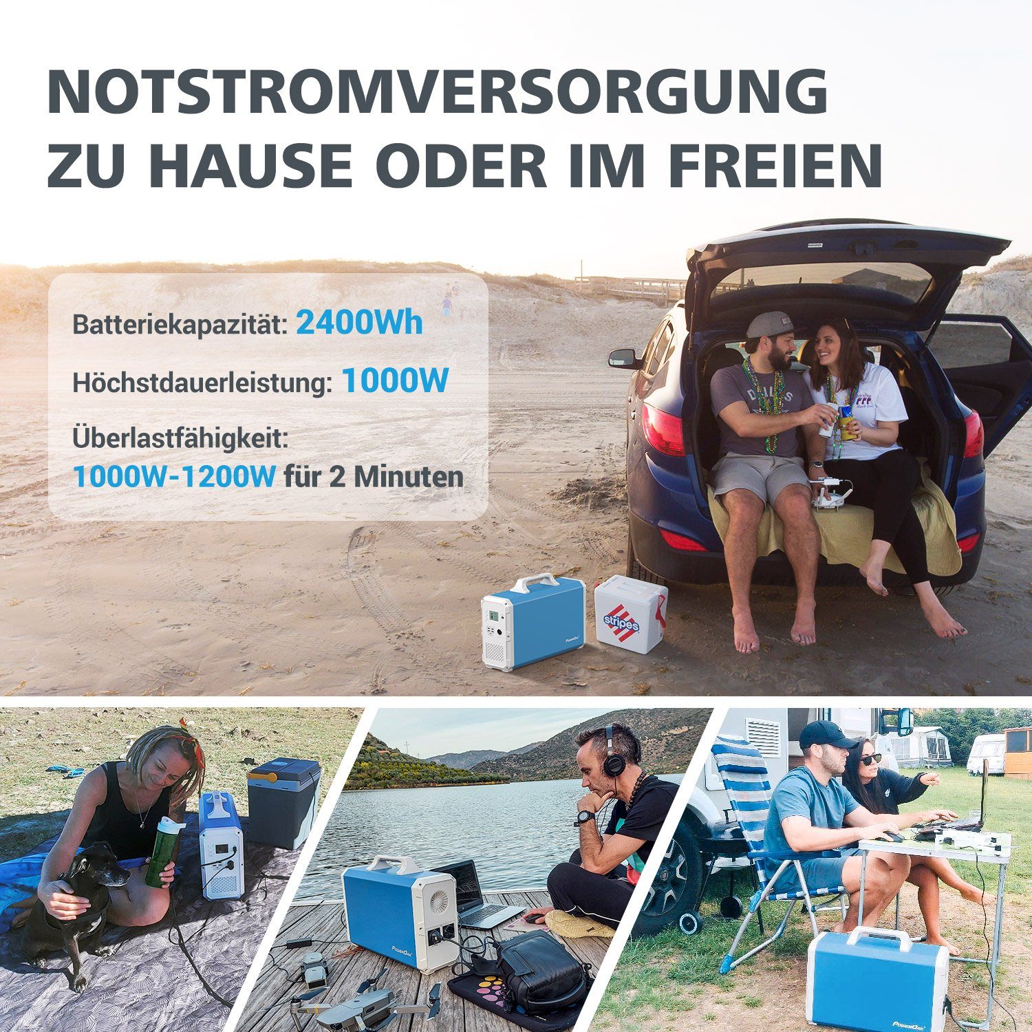 BLUETTI Stromerzeuger EB240 2400 Wh/1000W (deutliche Bestandsaufnahme), (2-tlg)